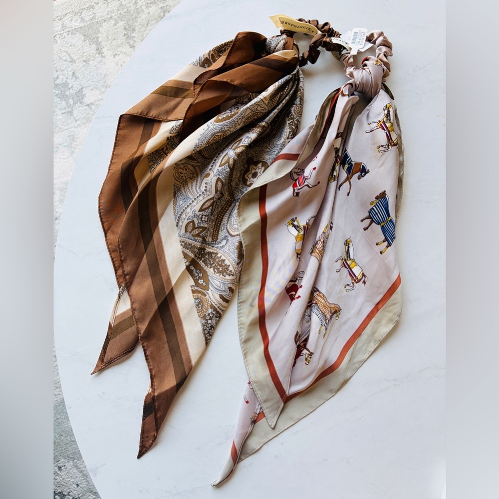 RARE! NWT Anthropologie Western Motif Hair Scarves Horse Print Set of 2